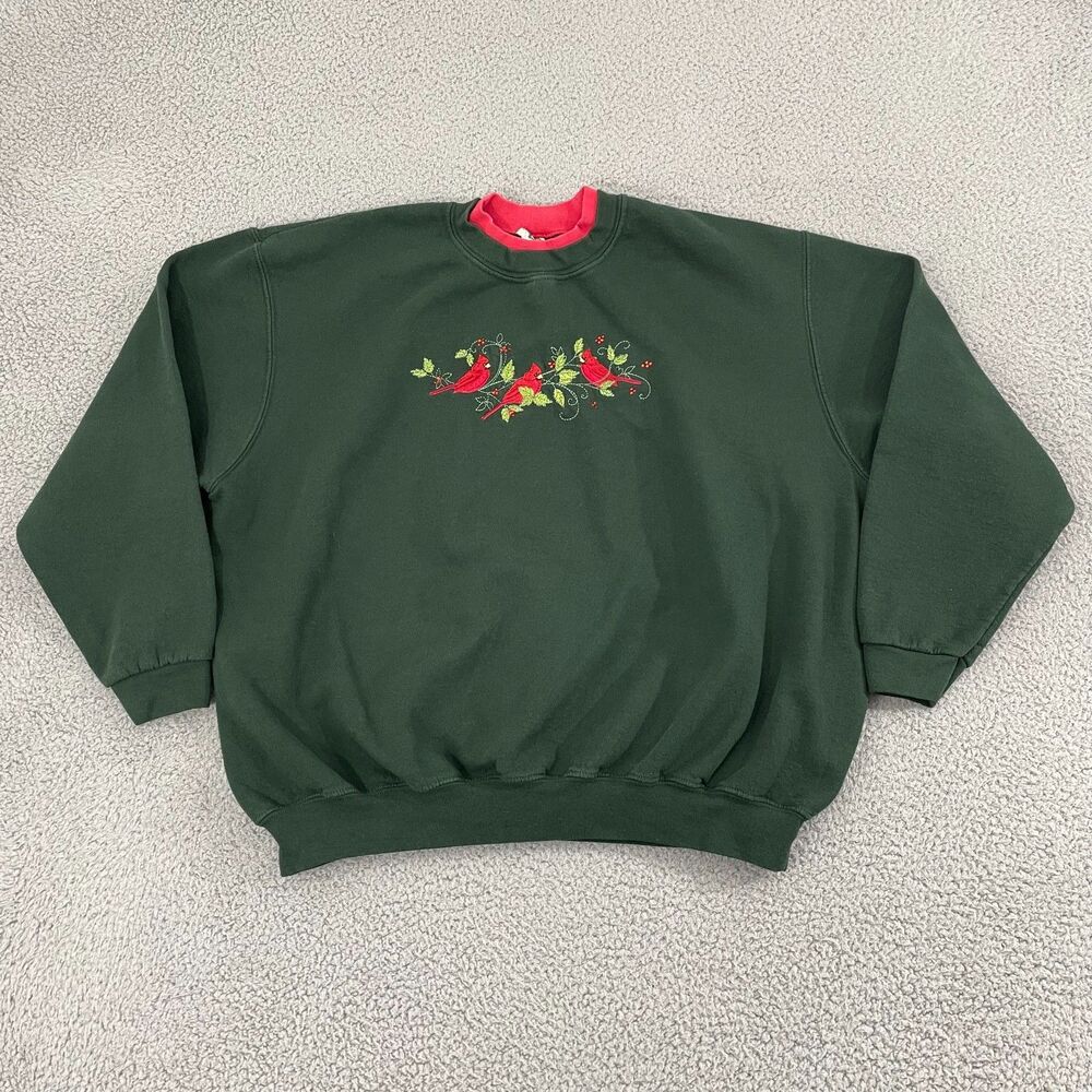 VTG Morning Sun Cardinals Sweatshirt Women 2XL Green Embroidered Crewneck‎